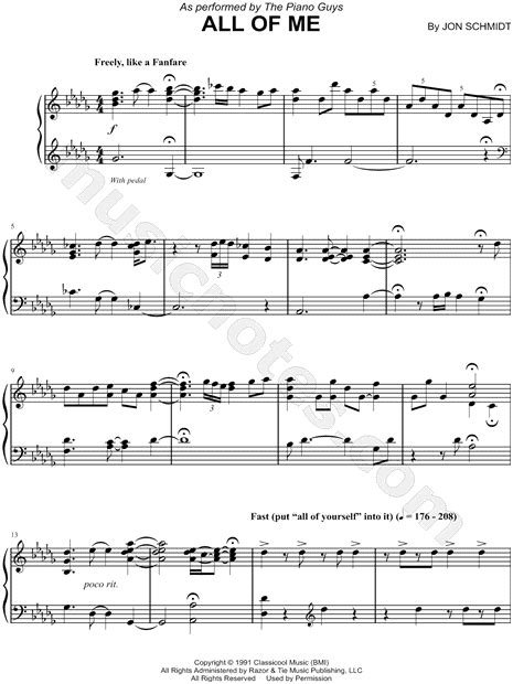 The Piano Guys All Of Me Sheet Music Piano Solo In Db Major Transposable Download