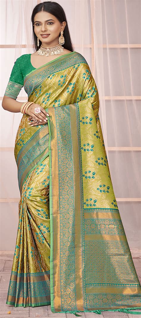 Party Wear Traditional Green Color Art Silk Fabric Saree