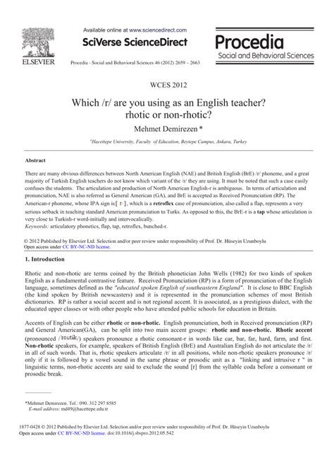 (PDF) Which/r/Are you Using as an English Teacher? Rhotic or Non-Rhotic?