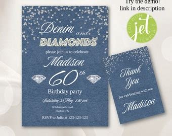 Denim And Diamonds Invitation For Any Age Editable Denim And Diamonds