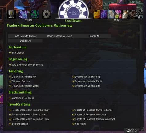 Wow Tradeskillmaster Cooldowns Addon Dragonflight Wrath Of The Lich