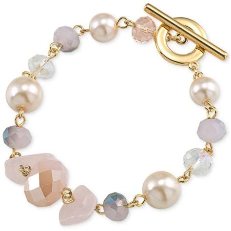 Carolee Gold Tone Pastel Bead Toggle Bracelet Beaded Toggle Bracelet