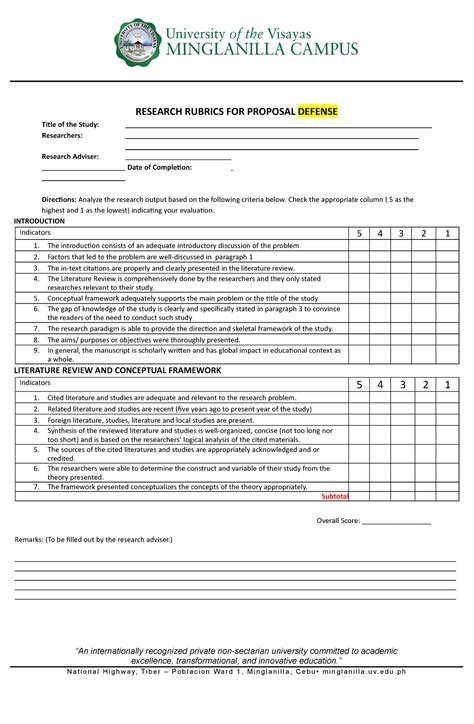 Rubrics For Defense And Final RRL Output RESEARCH RUBRICS FOR