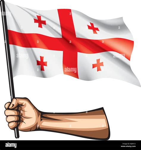 Georgia Flag And Hand On White Background Vector Illustration Stock