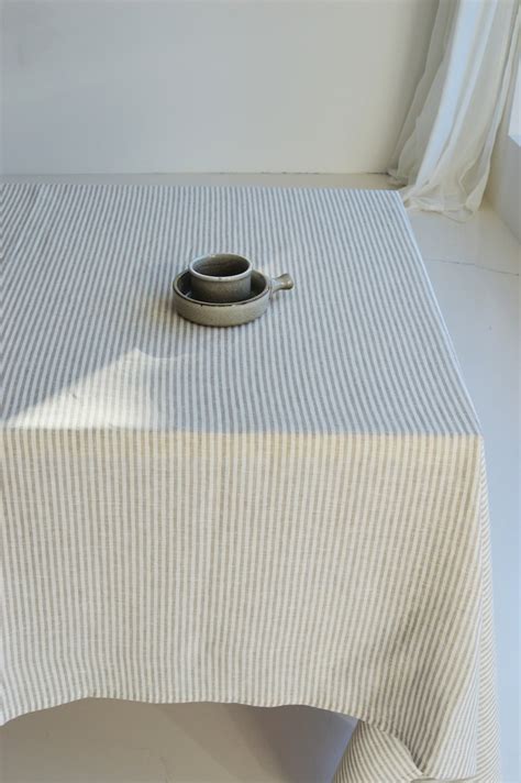 Natural Striped Linen Tablecloth Washed Soft Linen Table Etsy