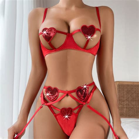 Women Sexy Sheer Lingerie Set Bra Garter Belt Underwear Nightwear Set