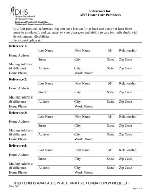 Fillable Online References For Afh Foster Care Providers This Form Is