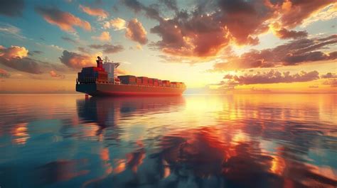 Container Ship At Sea Premium Ai Generated Image