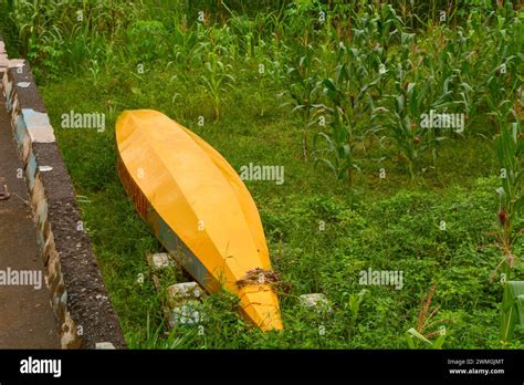 Overhead View Of Fishing Gear Wooden Boat Fishing Nets Fishing