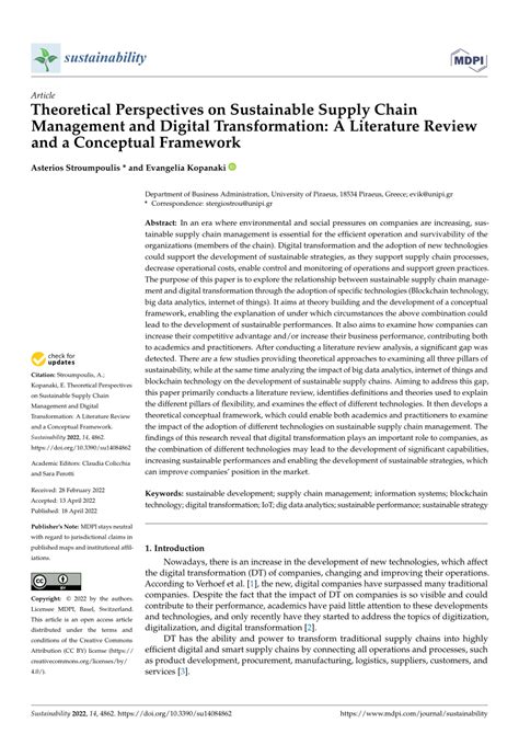 Pdf Theoretical Perspectives On Sustainable Supply Chain Management And Digital Transformation