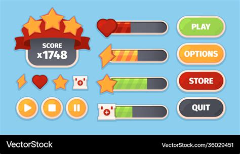 Game Ui Menu Buttons For Smartphone Mobile Games Vector Image