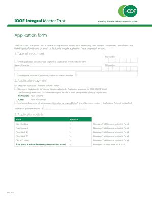 Fillable Online Application Form Ioof Integral Master Trust Fax Email