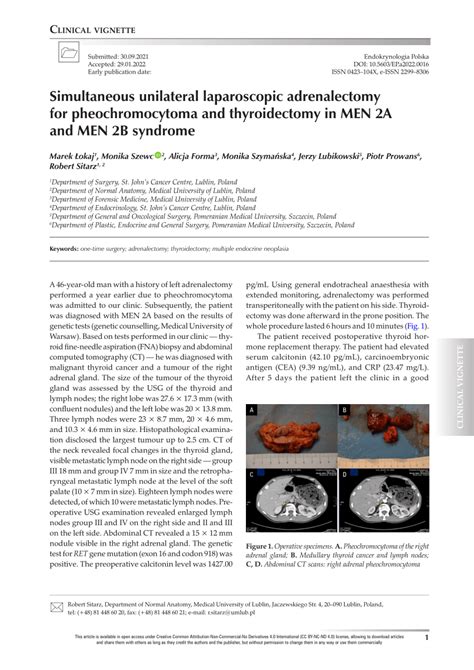 Pdf Simultaneous Unilateral Laparoscopic Adrenalectomy For