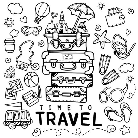 Premium Vector Set Of Hand Drawn Travel Doodle