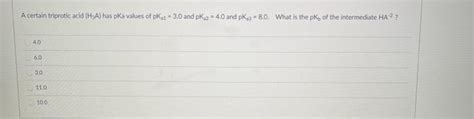 Solved A Certain Triprotic Acid Ha Has Pka Values Of Pk Chegg