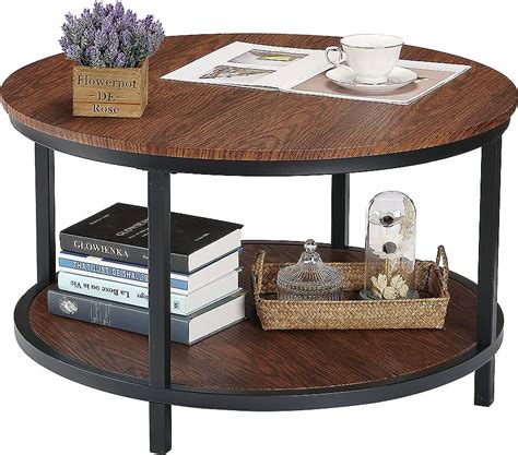 Best Choice Products 2 Tier Round Coffee Table Rustic Accent Table W Wooden Tabletop Padded