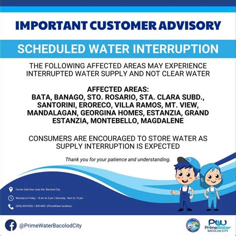 Baciwa Primewater Bacolod City Scheduled Water Interruption March 6