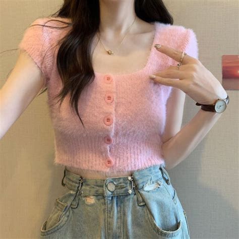 Summer Women S Square Neck Short Sleeve Knitted Cardigan T Shirt Hottie