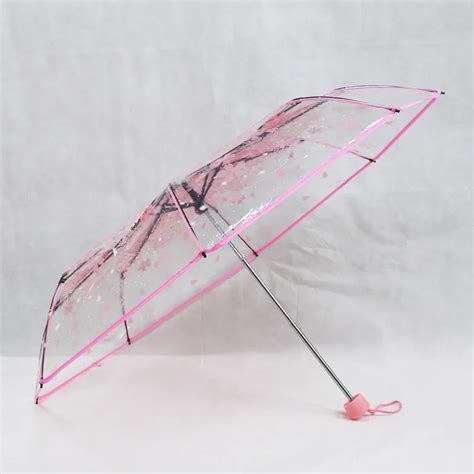 1pc Three Fold Umbrella Women Transparent Clear Cherry Blossom Mushroom