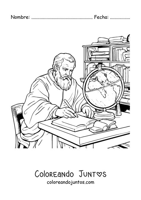 Galileo Galilei Estudiando En Un Escritorio Coloreando Juntos