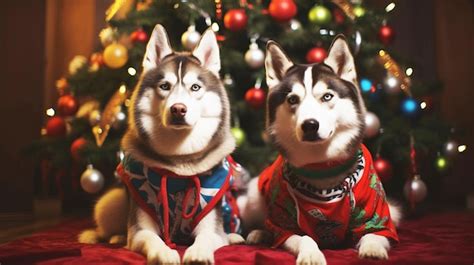 Premium AI Image | Cute husky dog wearing Christmas Outfits with ...