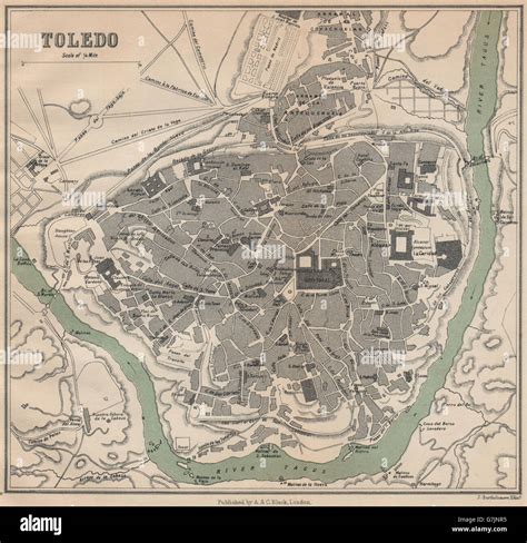 TOLEDO Mapa de ciudad Vintage plan España 1899 Fotografía de stock