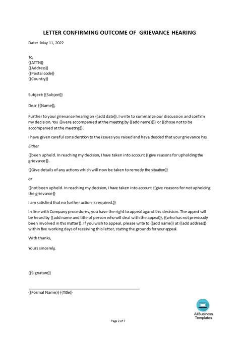 Formal Grievance Letter Templates At Allbusinesstemplates