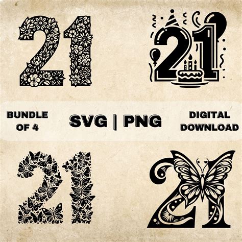 Number 21 Svg Bundle 21st Birthday Clipart Hand Drawn Twenty One