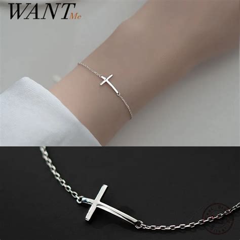 WANTME 925 Sterling Silver Simple Fashion Glossy Cross Gothic Chain