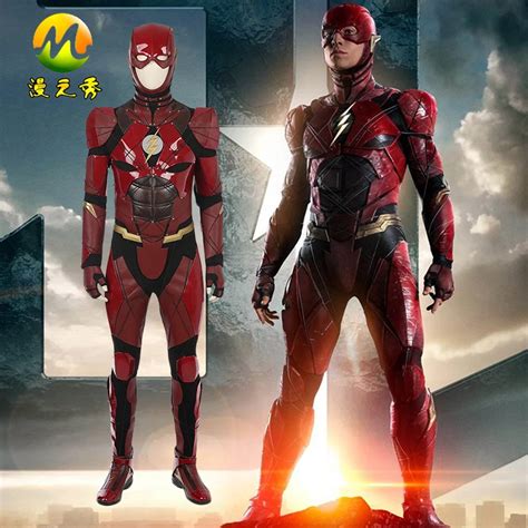 Movie Justice League The Flash Cosplay Costume Red Halloween Party For Men Size Can Be