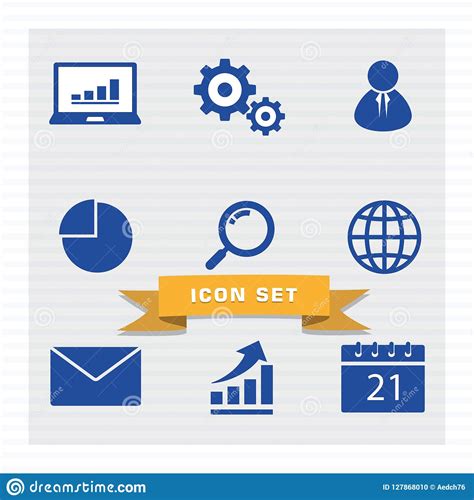 Business Icon Set Flat Style Stock Vector Illustration Of Graph