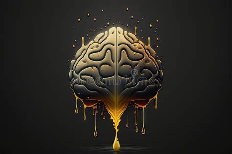 Symbolic Yellow Brain With Drops In Figure On Dark Background Stock