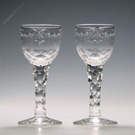 Antiques Atlas Pair Of Engraved Victorian Facet Cut Wine Glasses