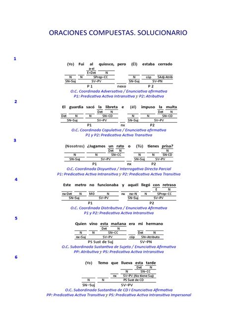 Ejercicios De Análisis Sintáctico De Oraciones Compuestas Oración