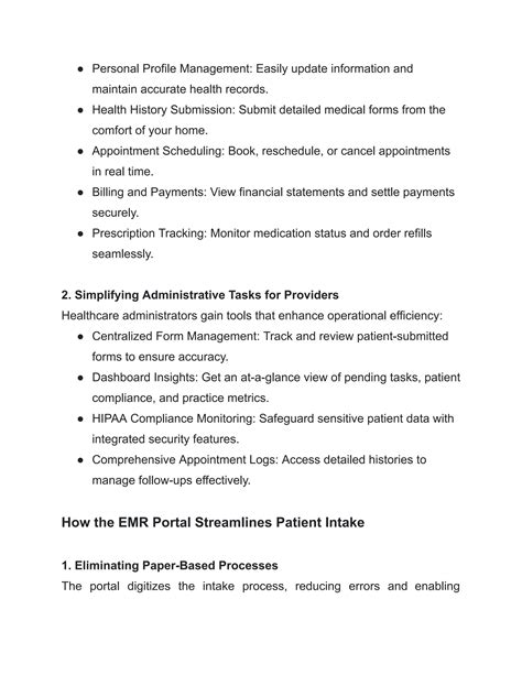 Transforming Patient Intake with a Comprehensive EMR Portal - Features