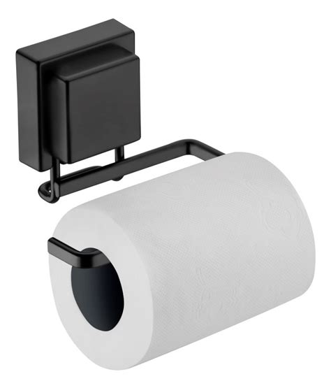 Kit Porta Toalha Suporte Papel Higiênico Ventosa Preto Fosco