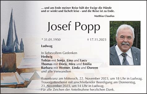 Josef Popp Traueranzeige Trauer Infranken De