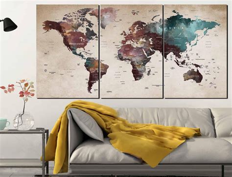 Watercolor World Mapworld Map Wall Artworld Map Canvasworld Etsy