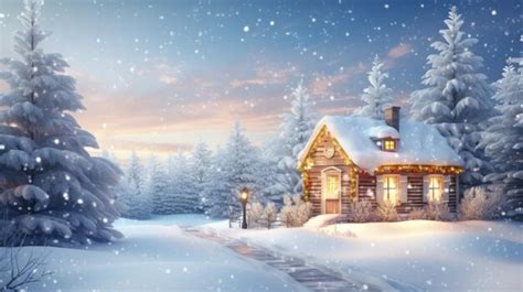 Premium AI Image A Snowy Winter Wonderland Scene With A Charming