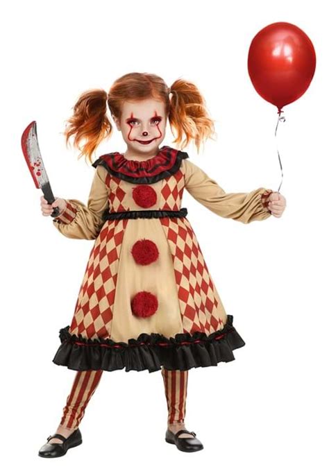 Little Creepy Clown Girl's Toddler Costume | Evil Clown Costumes