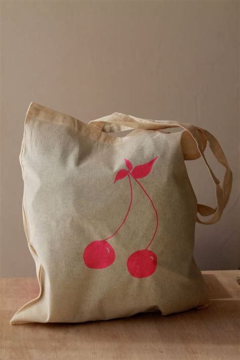 Tote Bag Sac En Coton Les Cerises Rose Fluo Burlap Bag Reusable