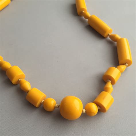 Yellow Bakelite Bead Necklace