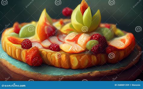 Tarte De Fruta Fresca Sobre O Bolo Ai Generativo Ilustra O Stock