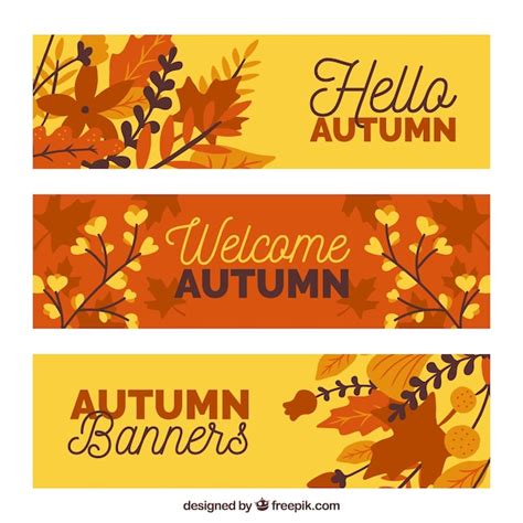 Free Vector Lovely Hello Autumn Banners With Flat Design