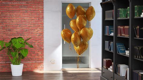 Helium Matte Gold Heart Shape Balloons Bouquet 3d Model 39 3ds