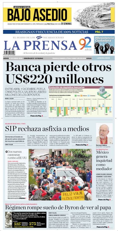 Portada Jueves 17 De Enero La Prensa Nicaragua Alnavío