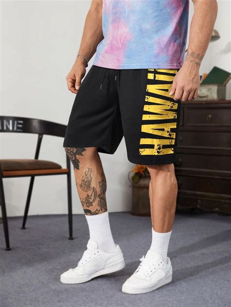 Men Letter Graphic Drawstring Waist Shorts Drawstring Waist Shorts