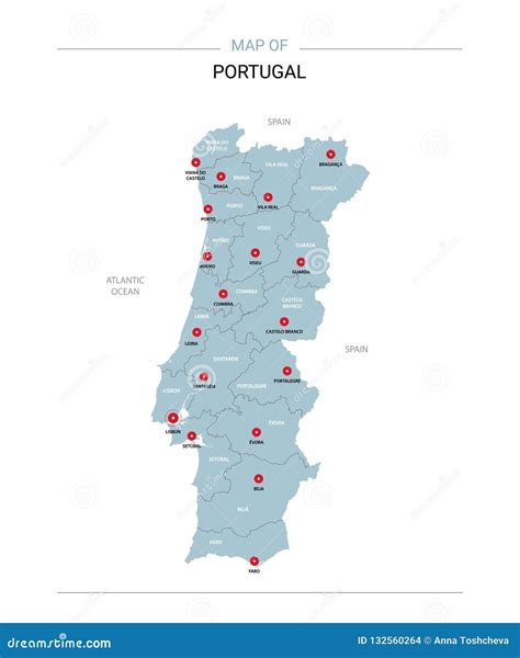 Vetor Do Mapa De Portugal Com Pino Vermelho Ilustração Do Vetor