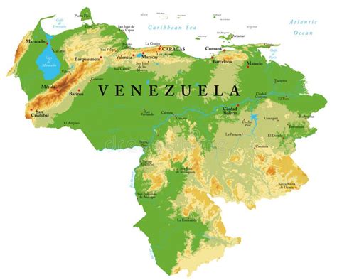 Venezuela Zeer Gedetailleerde Fysieke Kaart Vector Illustratie