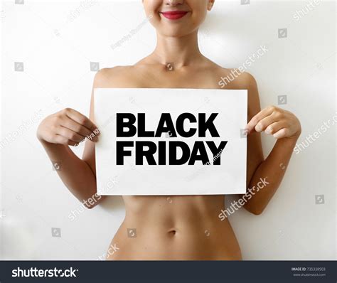 Beautiful Nude Woman Holding Sign Black Stock Photo 735338503